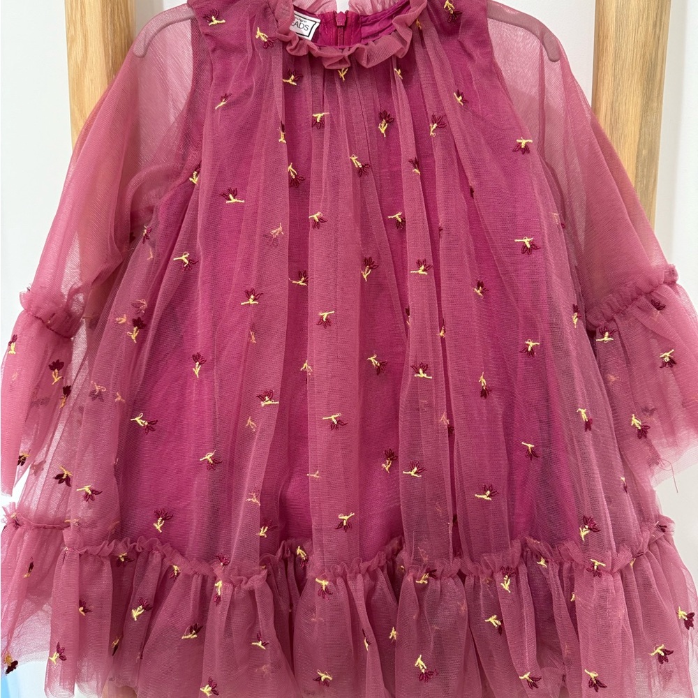Burgundy Tulle Dress with Gold Embellishments
